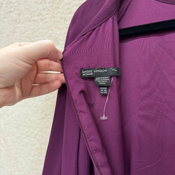 Size 20W - MAGGY LONDON Midi Long Sleeve Mock Neck Dress Lined Purple NEW no tag - Picture 6 of 10